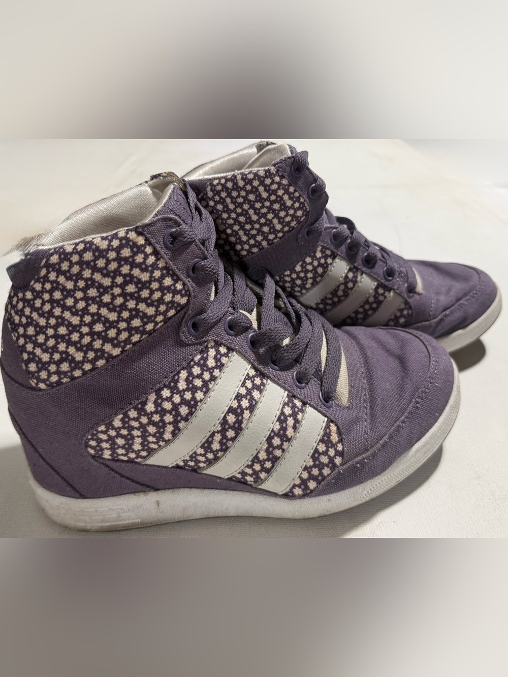 adidas NEO Super Wedge High-top Sneakers Size-7.5 Small White Floral Pattern